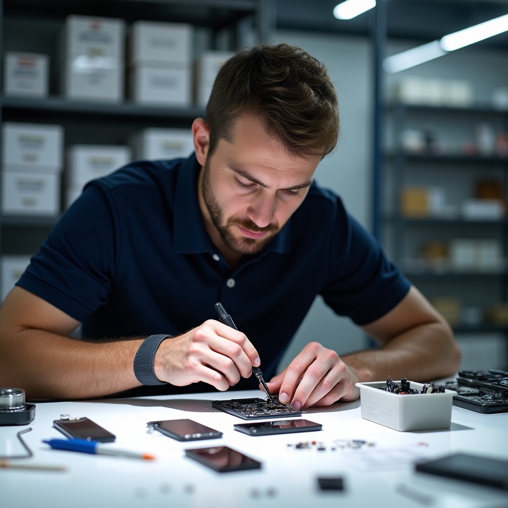 Technik przy naprawie elektroniki w serwisie Drinzaryval w Poznaniu